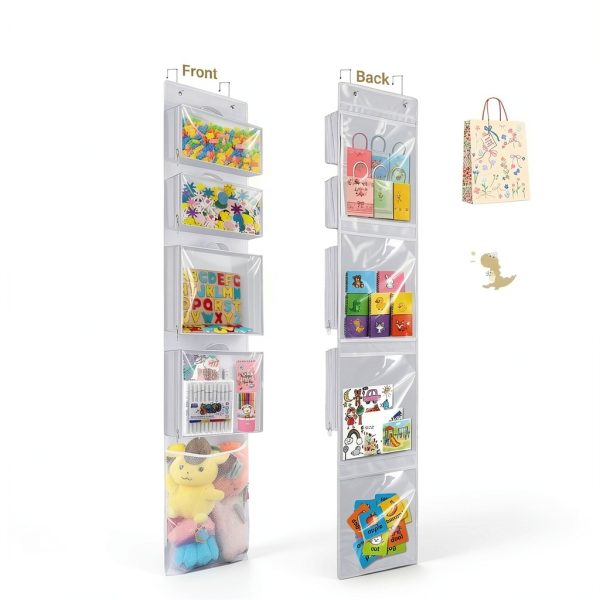 Woodoulogy Over Door Toy Organizer White Fabric Adjustable-6