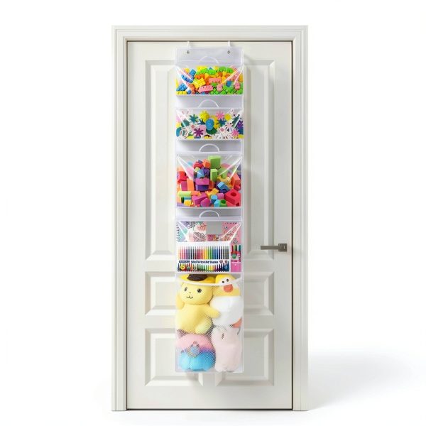 Woodoulogy Over Door Toy Organizer White Fabric Adjustable-5