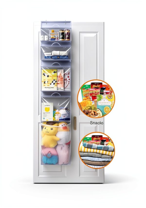 Woodoulogy Over Door Toy Organizer White Fabric Adjustable-7