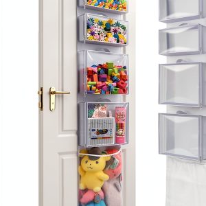 Woodoulogy Over Door Toy Organizer White Fabric Adjustable-0