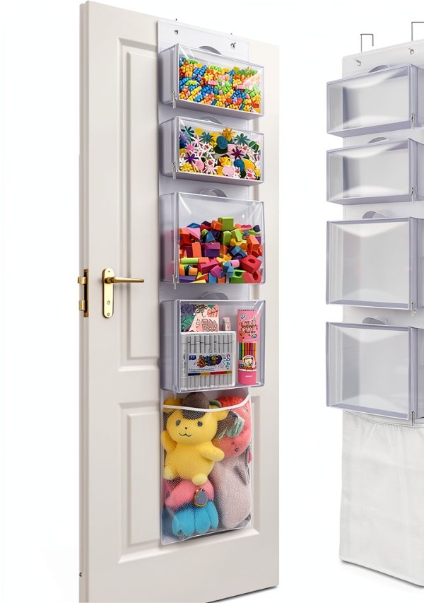 Woodoulogy Over Door Toy Organizer White Fabric Adjustable-0