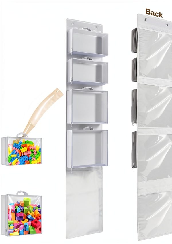 Woodoulogy Over Door Toy Organizer White Fabric Adjustable-1