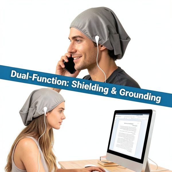 Grounding Hood Radiation Shielding Hat, Earth Connected Full Head Cover, Dual-Function Silver Fiber Faraday Protection Brain Coat-4